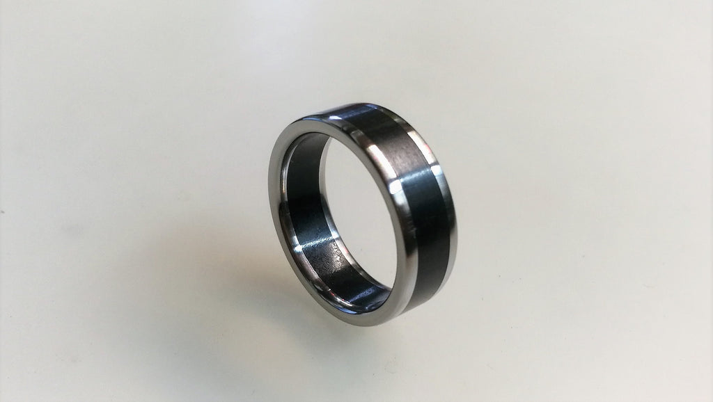 Titanium Ring with Ebony Wood Inlay: Mens Wedding Band