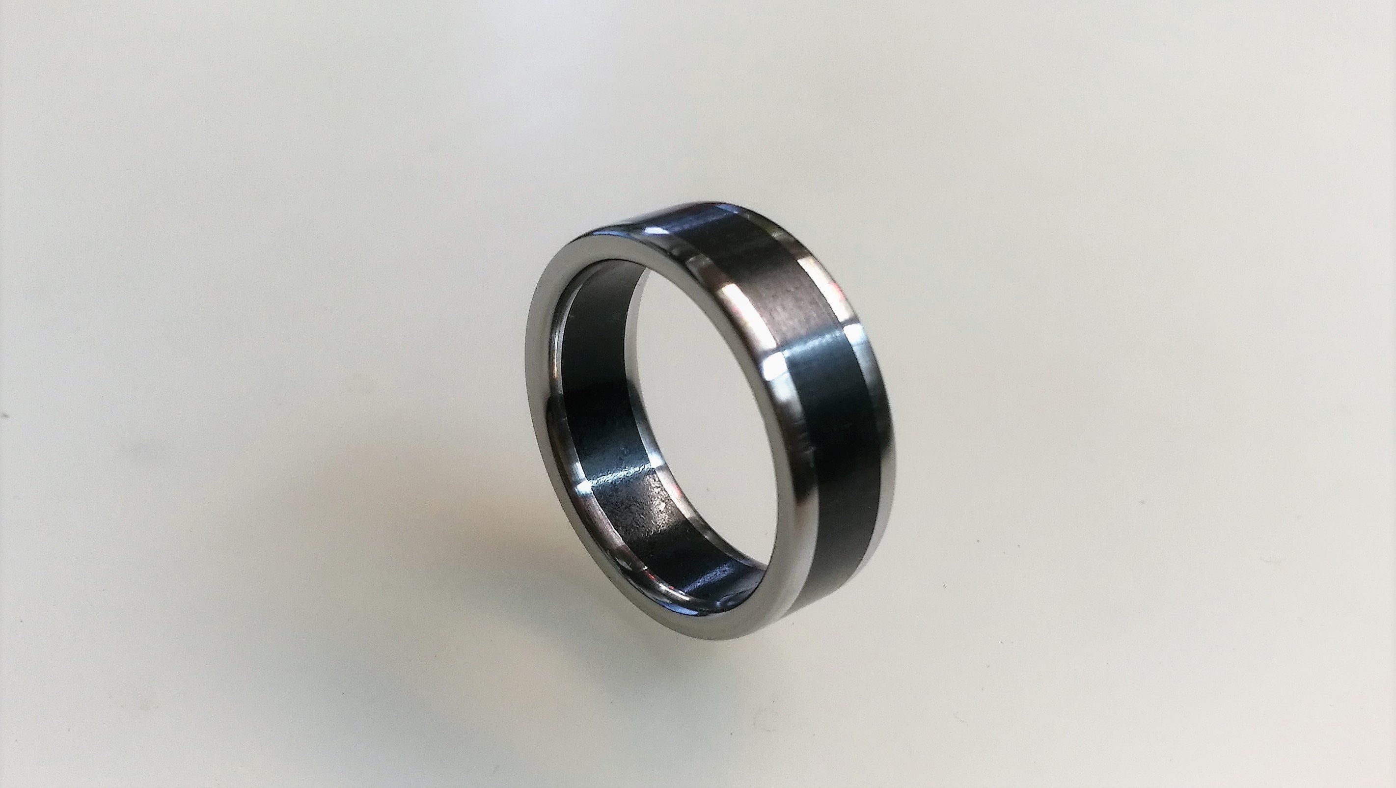 Titanium Ring with Ebony Wood Inlay: Mens Wedding Band