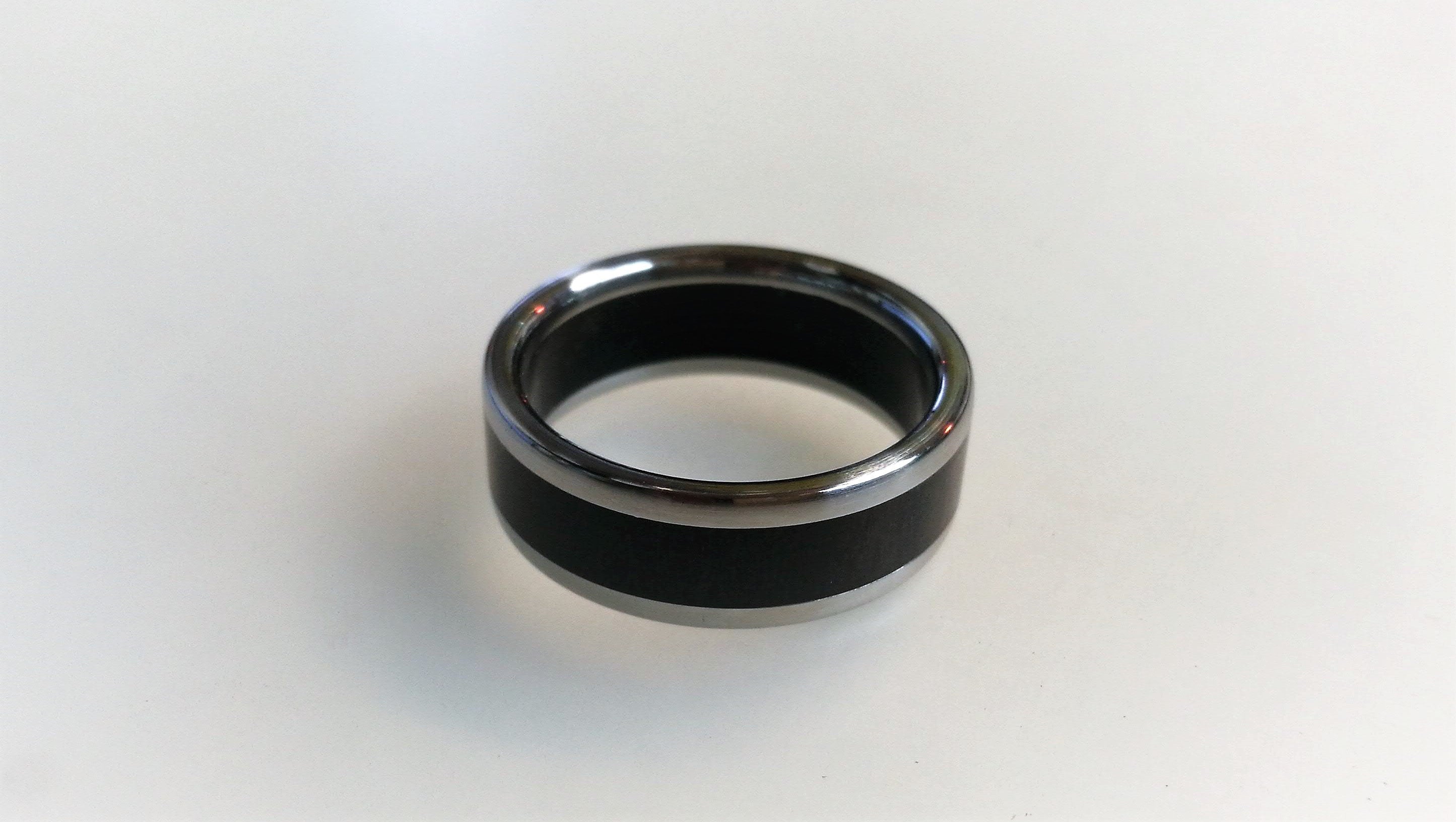 Titanium Ring with Ebony Wood Inlay: Mens Wedding Band