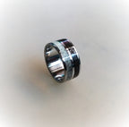 Titanium Wedding Band: Deer Antler & Dinosaur Fossil Inlay