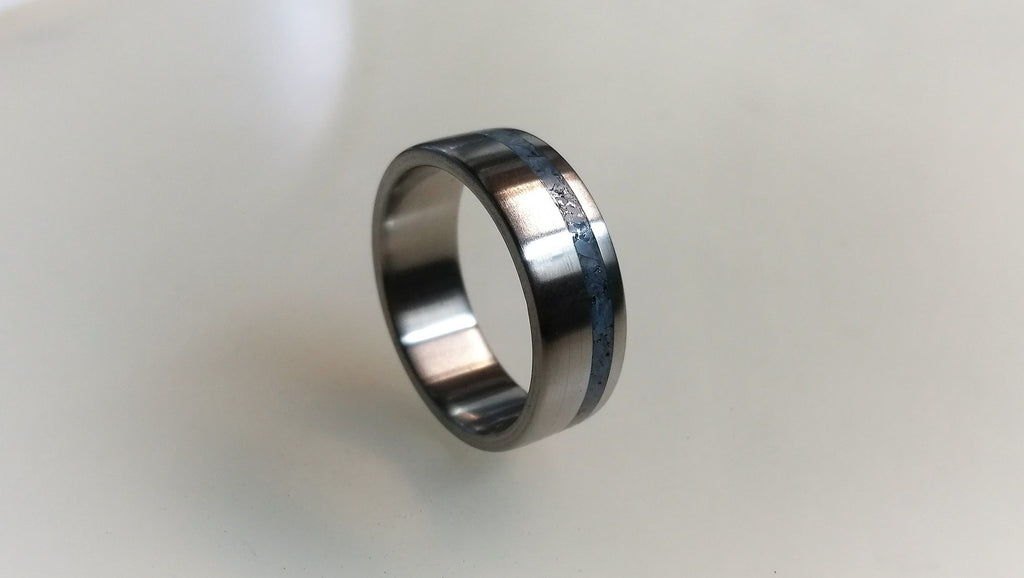 Titanium Wedding Band: Blue Opal Inlay Ring, Handmade
