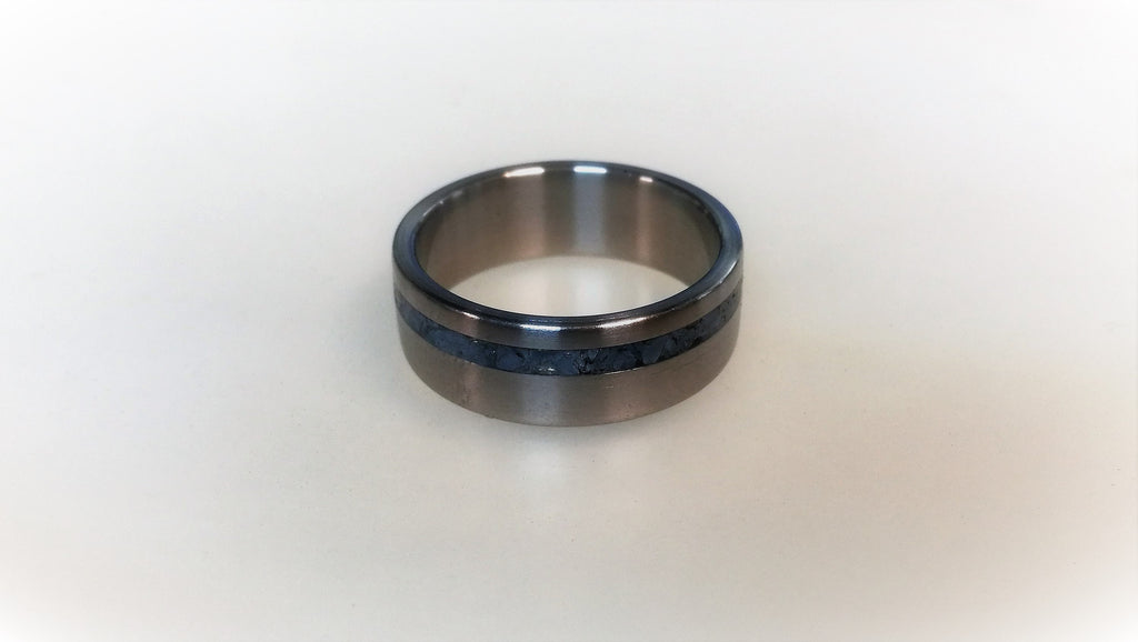 Titanium Wedding Band: Blue Opal Inlay Ring, Handmade