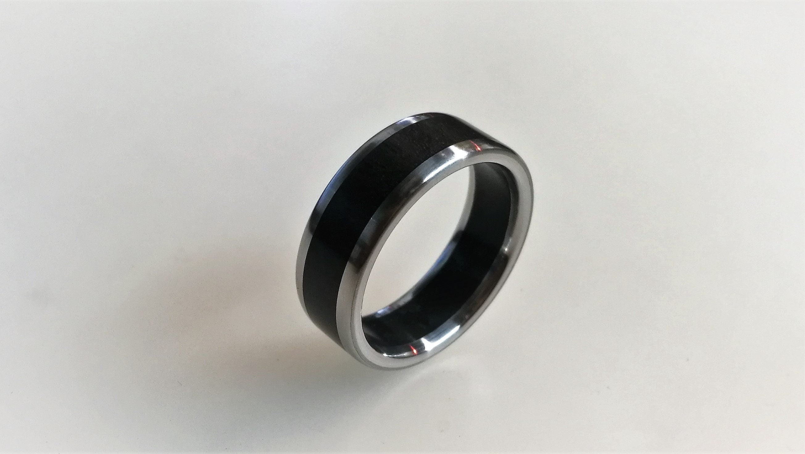 Titanium Ring with Ebony Wood Inlay: Mens Wedding Band