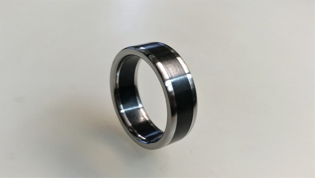 Titanium Ring with Ebony Wood Inlay: Mens Wedding Band