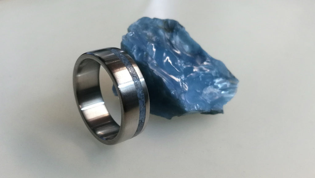 Titanium Wedding Band: Blue Opal Inlay Ring, Handmade
