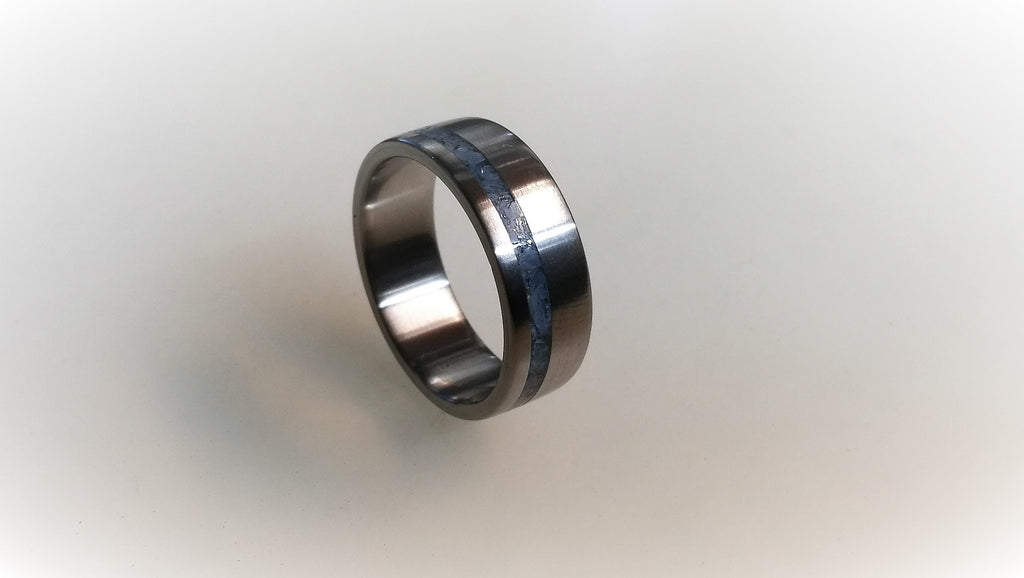 Titanium Wedding Band: Blue Opal Inlay Ring, Handmade