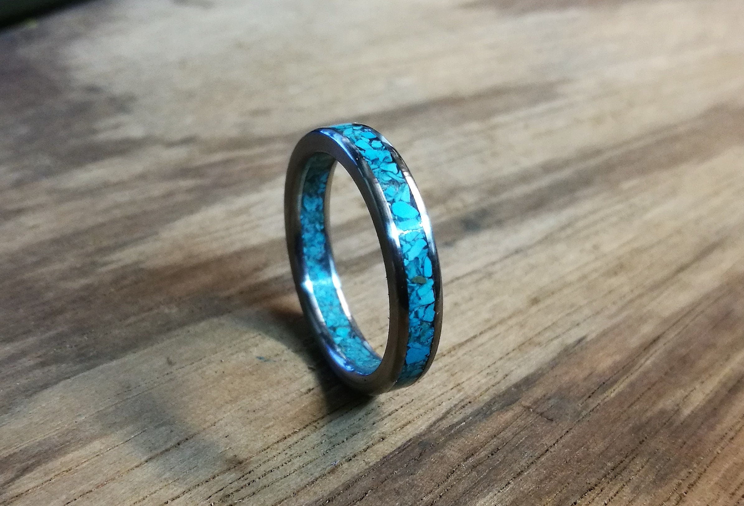 Titanium Ring with Turquoise Inlay: Unique Engagement Ring