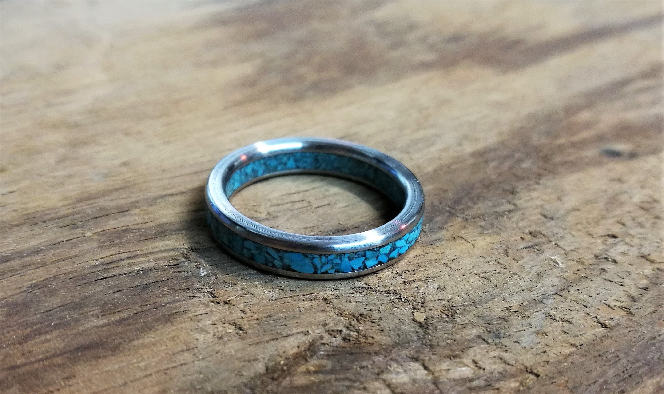 Titanium Ring with Turquoise Inlay: Unique Engagement Ring