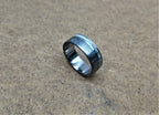 Damascus Steel Wedding Band: Titanium Ring with Deer Antler Inlay