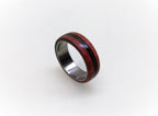 Titanium Ring: Red Heart Wood & Ebony Inlay, Handmade Band
