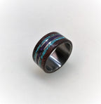Titanium Wedding Band: Amaranth Wood, Turquoise & Amethyst Inlay