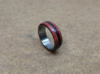 Titanium Ring: Red Heart Wood & Ebony Inlay, Handmade Band