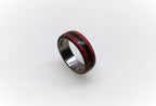 Titanium Ring: Red Heart Wood & Ebony Inlay, Handmade Band