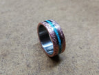 Titanium Wedding Band, Patina Copper Turquoise Inlay, Rustic Mens Ring