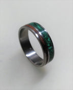 Titanium Ring: Malachite & Snake Wood Inlay, Wooden Wedding Band