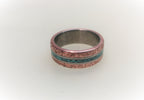 Titanium Wedding Band, Patina Copper Turquoise Inlay, Rustic Mens Ring