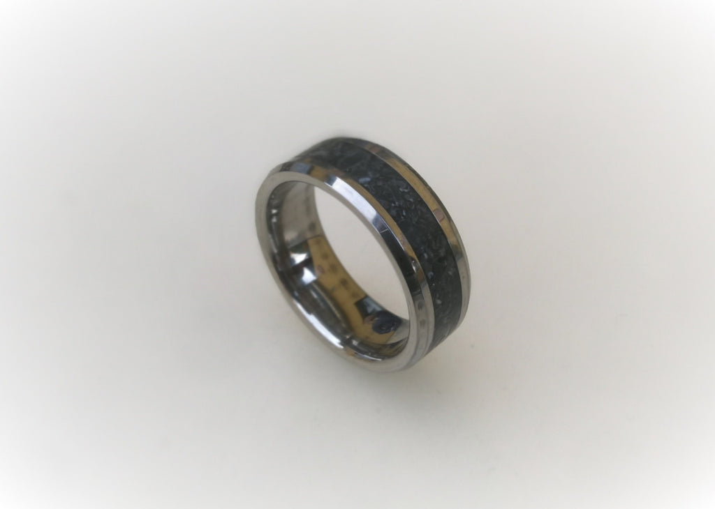 Tungsten Carbide Ring with Black Obsidian Inlay