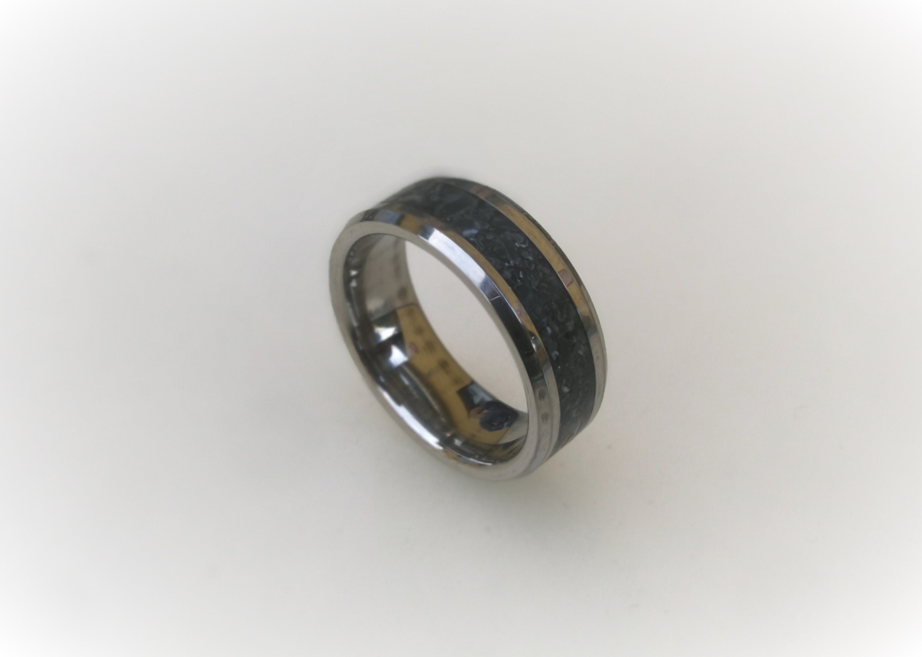 Tungsten Carbide Ring with Black Obsidian Inlay