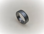 Damascus Steel & Black Obsidian Wedding Band - Handcrafted Titanium Ring for Couples, Engagement Ring