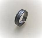 Damascus Steel & Black Obsidian Wedding Band - Handcrafted Titanium Ring for Couples, Engagement Ring