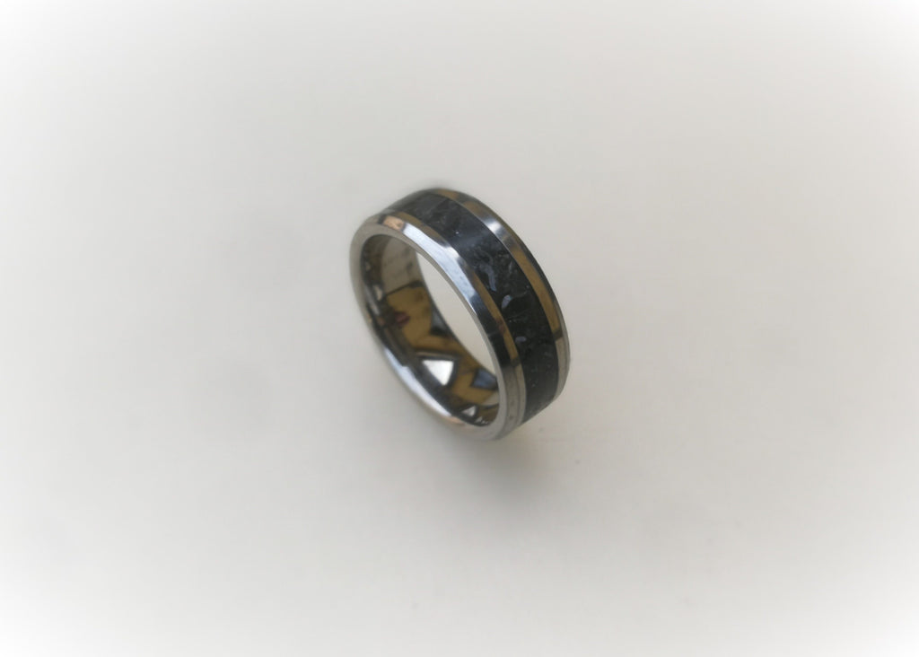 Tungsten Carbide Ring with Black Obsidian Inlay