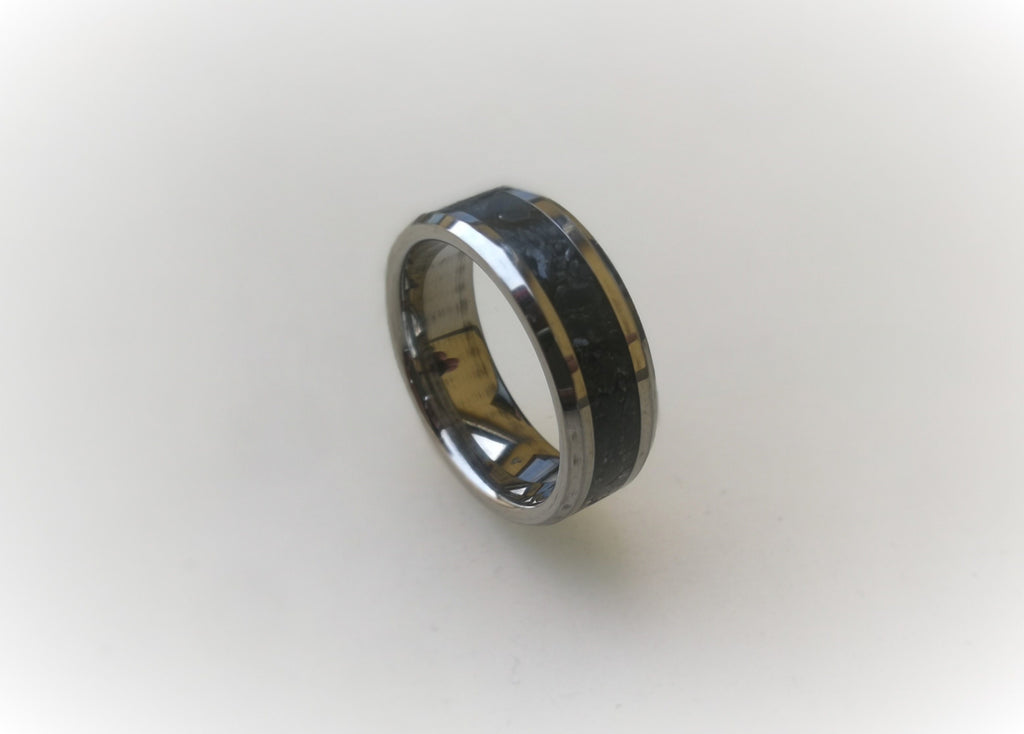 Tungsten Carbide Ring with Black Obsidian Inlay