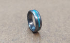 Damascus Steel Wedding Band: Turquoise Inlay Ring, Handmade