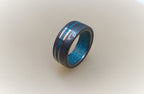 Damascus Steel Wedding Ring: Titanium & Turquoise Inlay Mens Band