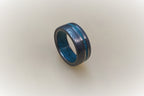 Damascus Steel Wedding Ring: Titanium & Turquoise Inlay Mens Band