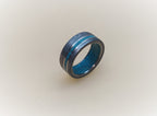 Damascus Steel Wedding Ring: Titanium & Turquoise Inlay Mens Band