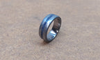 Damascus Wedding Band: Titanium Ring with Lapis Lazuli Inlay