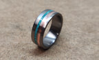 Men's Titanium Ring: Copper & Turquoise Inlay, Unique Wedding Band