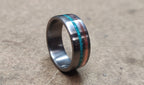 Men's Titanium Ring: Copper & Turquoise Inlay, Unique Wedding Band