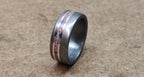 Handmade Damascus Steel Wedding Band: Copper & Blue Opal Inlay