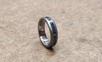 Damascus Steel Wedding Band, Titanium Ring with Galenit Inlay
