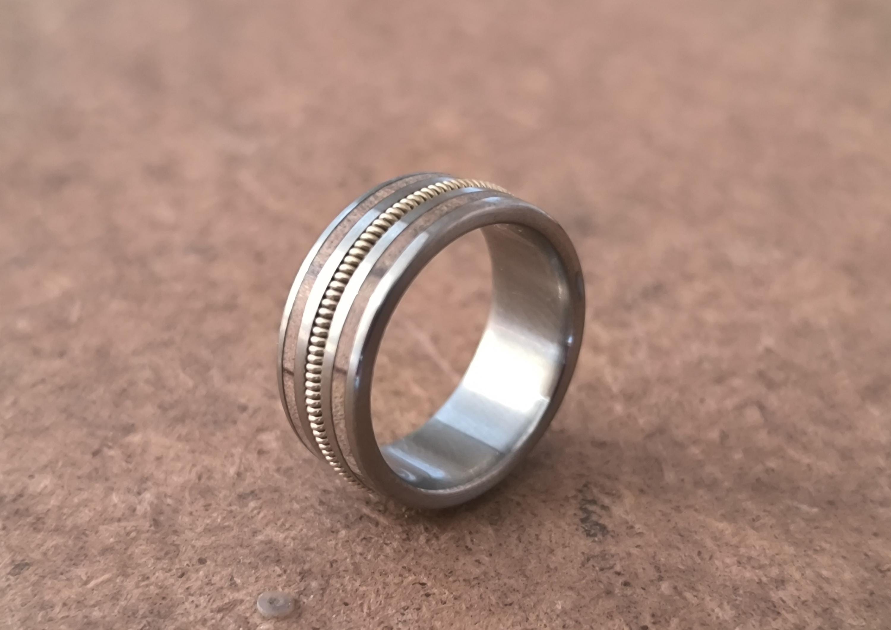 Handmade Titanium Ring with Guitar String and Olive Wood - Music Lover's Gift - Wedding Ring