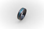 Damascus Steel Wedding Band: Turquoise Inlay Ring, Handmade