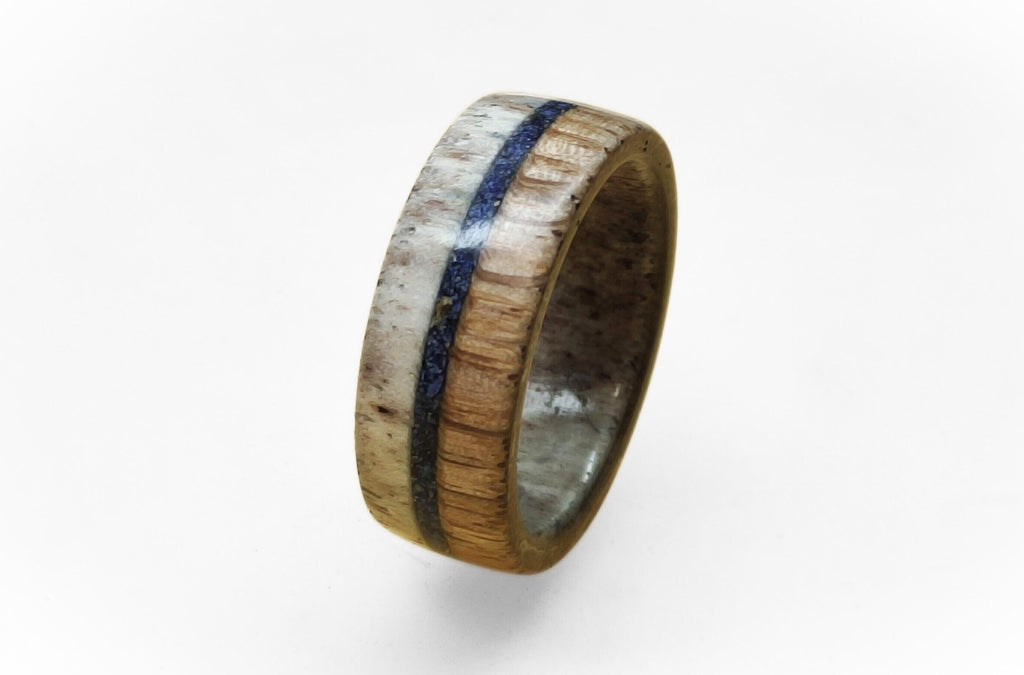 Handmade Deer Antler Ring with Lapis Lazuli Inlays