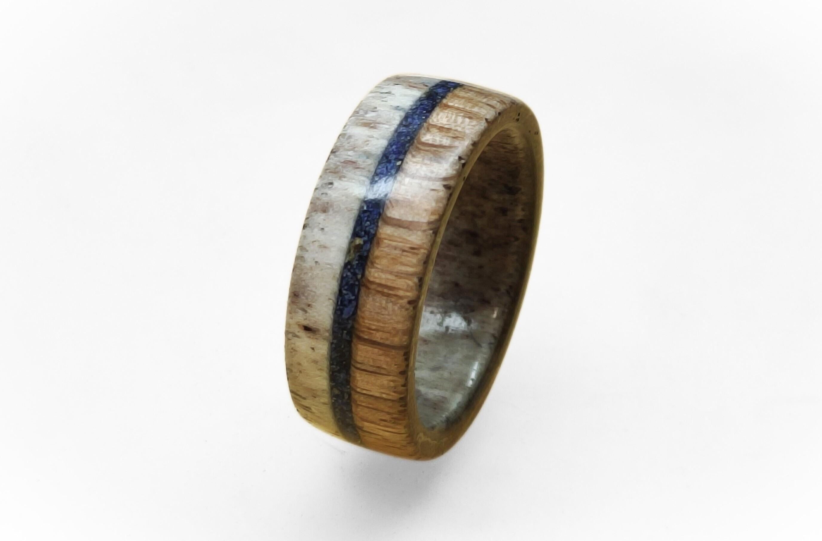 Handmade Deer Antler Ring with Lapis Lazuli Inlays