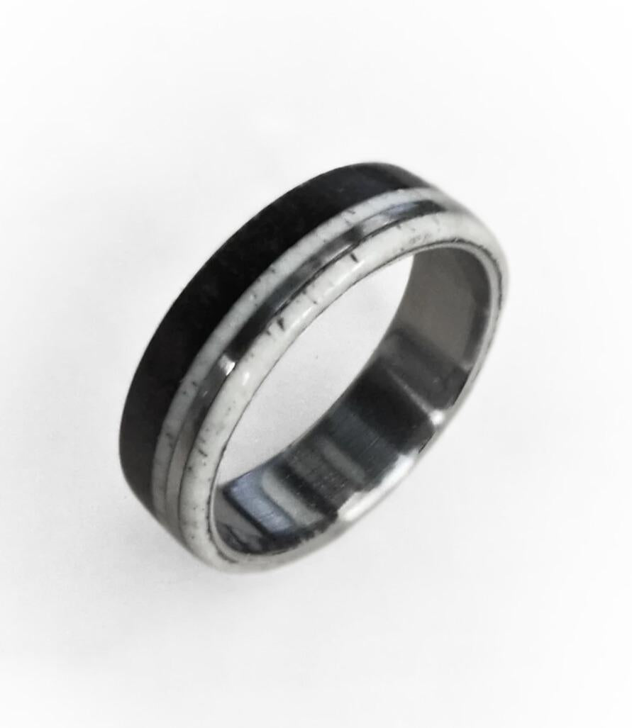 Titanium Ring: Ebony Wood & Deer Antler Inlay, Mens Wedding Band