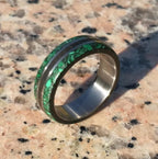 Titanium Wedding Band: Ebony Wood & Malachite Inlay
