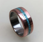 Titanium Wedding Band: Copper & Turquoise Inlay Ring - Rustic Mens Ring