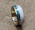 Brass Ring with Malachite and Deer Antler Inlay