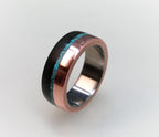 Titanium Ring, Ebony Wood Copper Turquoise Inlay, Handmade Band