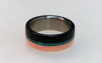 Titanium Ring, Ebony Wood Copper Turquoise Inlay, Handmade Band