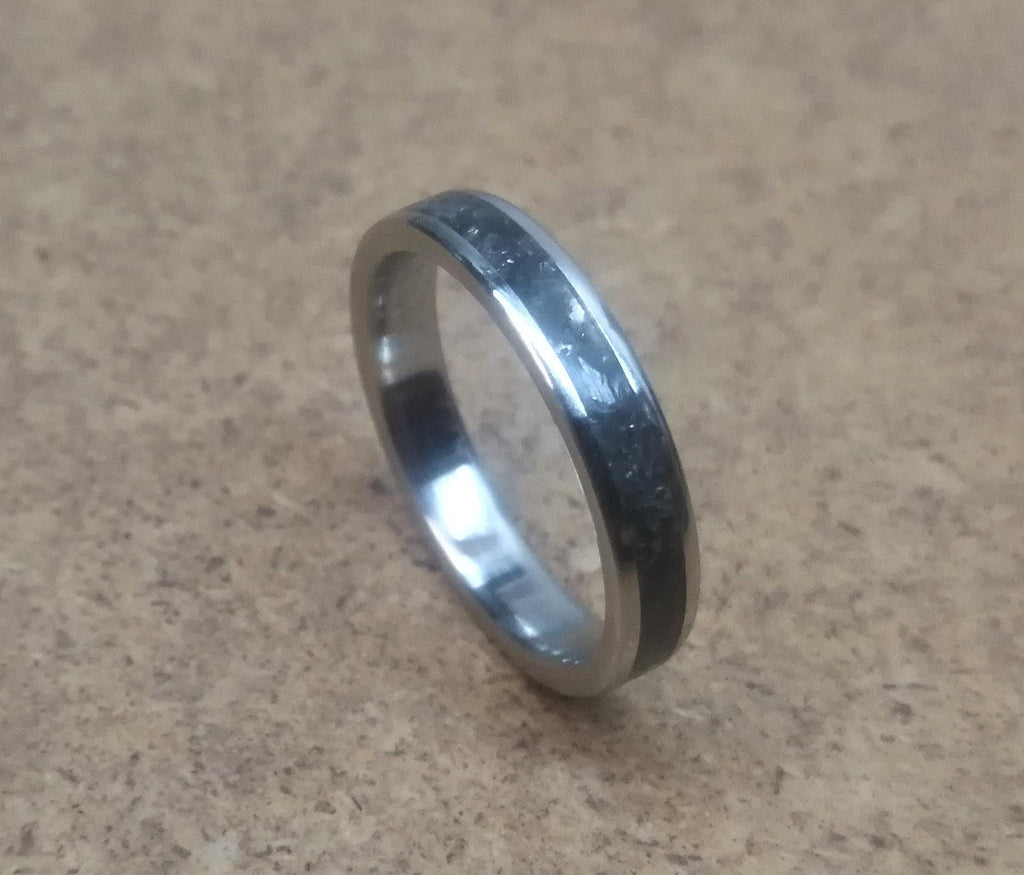 Elegant Titanium Ring with Black Obsidian Inlay - Womens Wedding Band