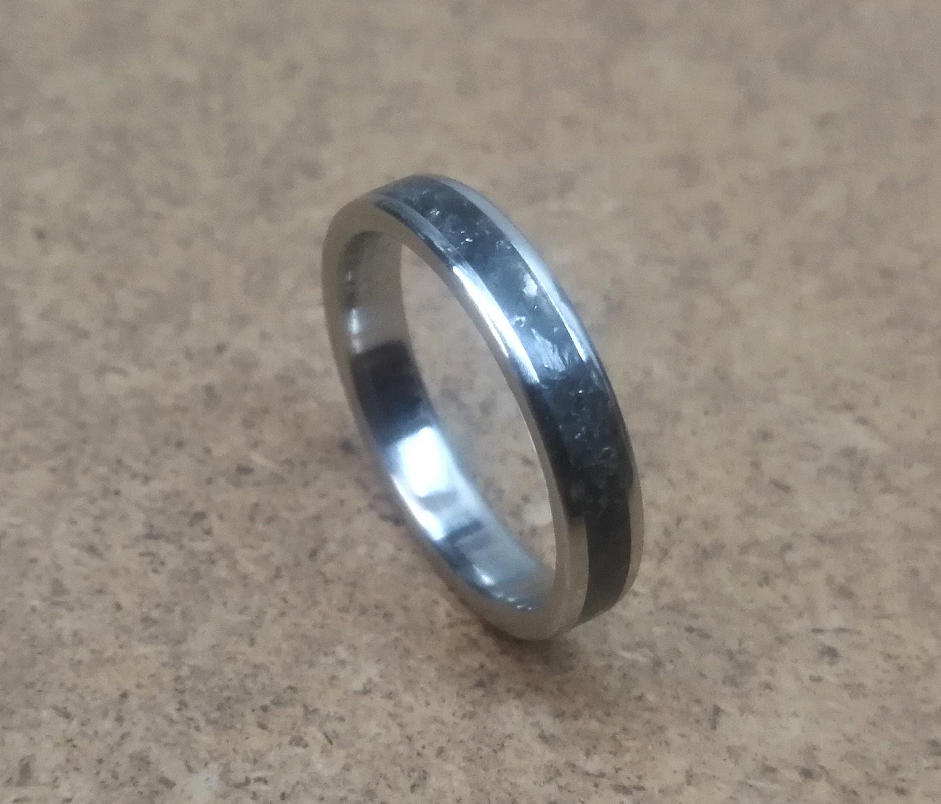 Elegant Titanium Ring with Black Obsidian Inlay - Womens Wedding Band