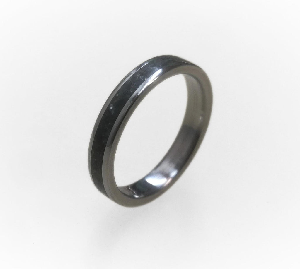 Elegant Titanium Ring with Black Obsidian Inlay - Womens Wedding Band