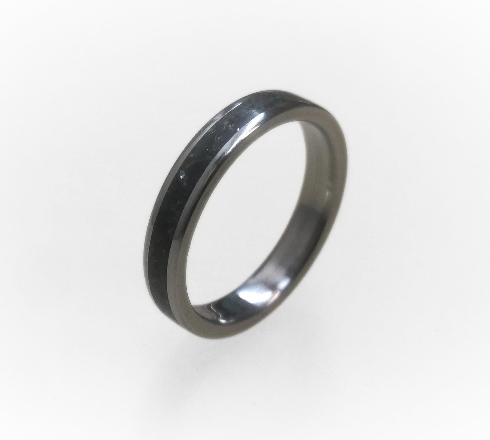Elegant Titanium Ring with Black Obsidian Inlay - Womens Wedding Band