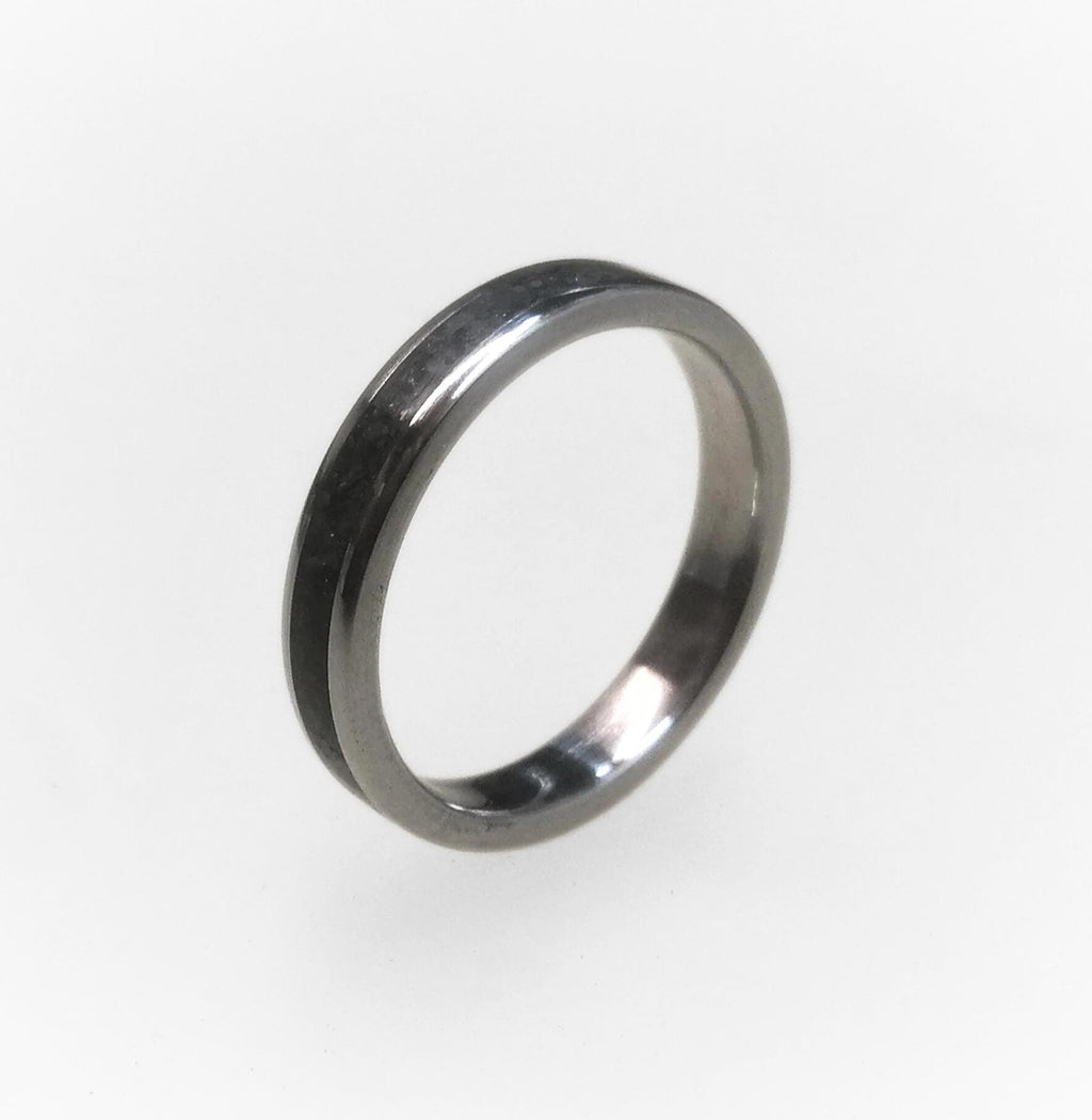 Elegant Titanium Ring with Black Obsidian Inlay - Womens Wedding Band